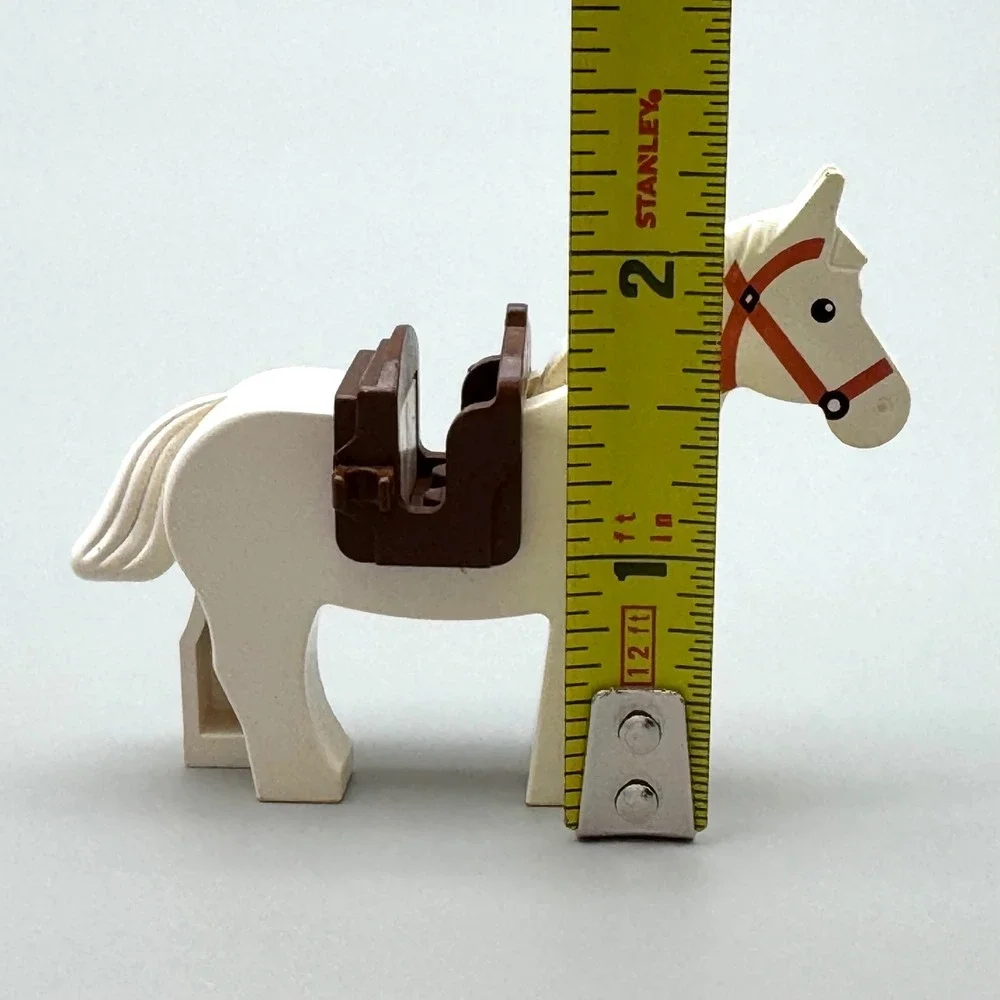 LEGO White Horse Minifigure Animal Dark Orange Bridle Pattern Brown Saddle